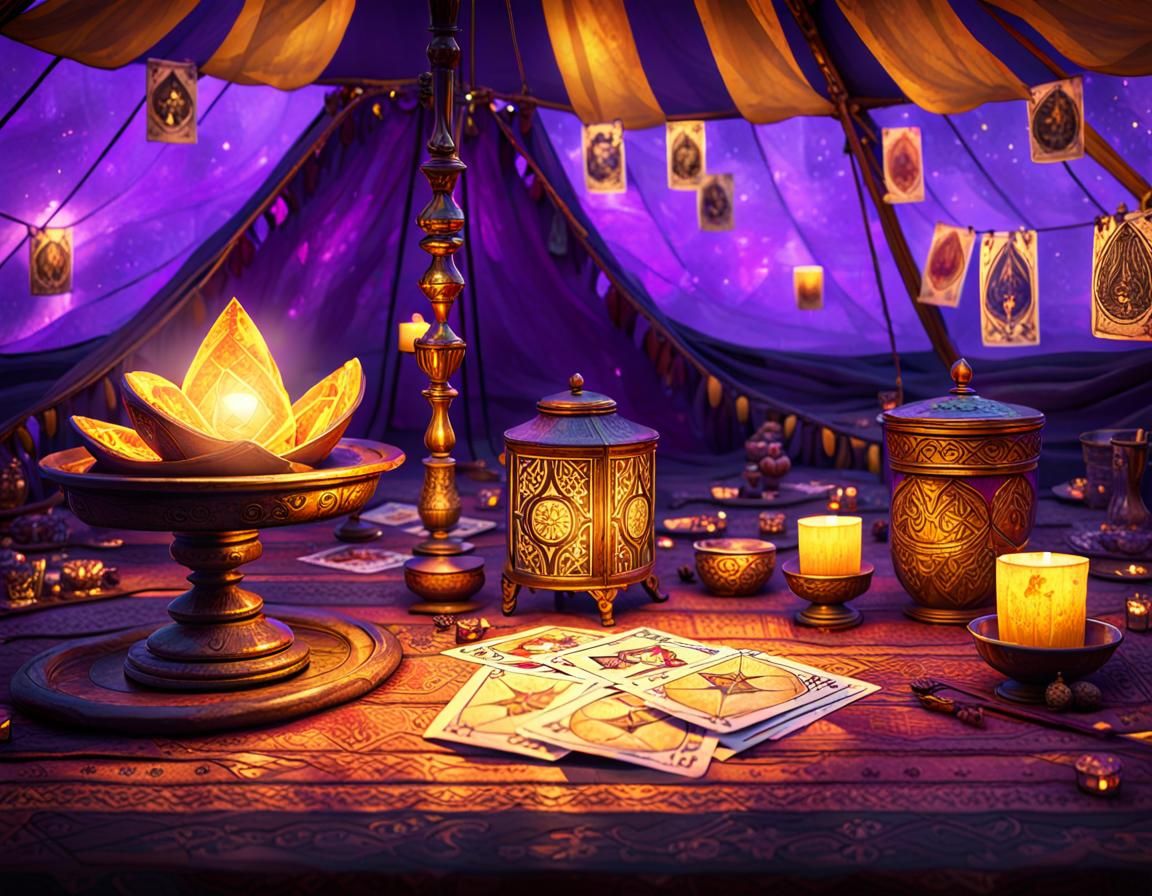 Gypsy Tent Fortune Telling Cards in Dark Fantasy Art