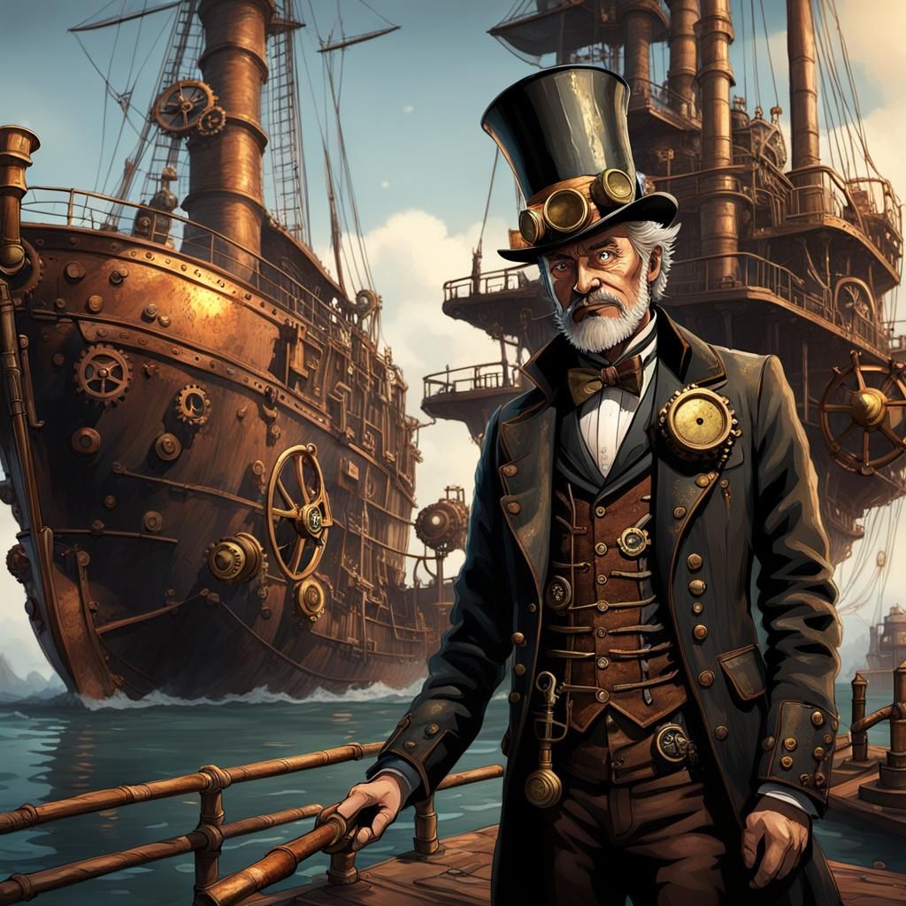 Steampunk Man with Ship Concept Art