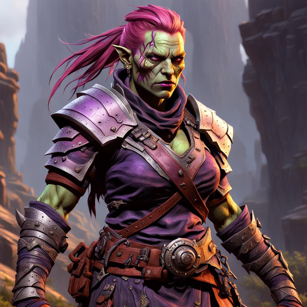 Half-Orc Ranger in Dark Fantasy Style