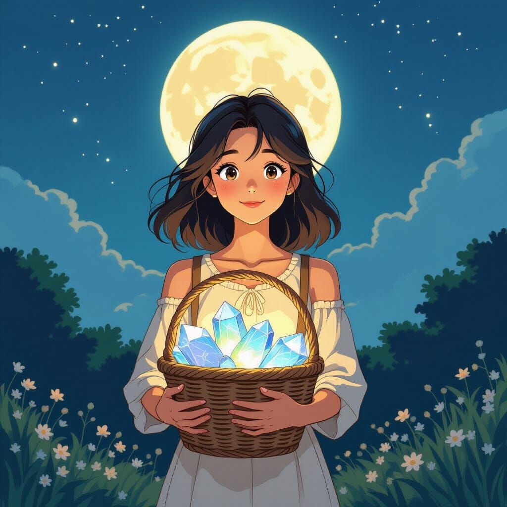 Moebius Crystals in Basket, Studio Ghibli Style