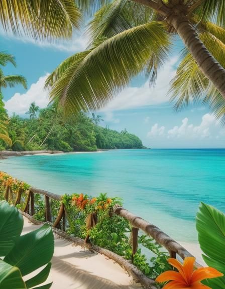 Stunning views of lush tropical islands covered in sunlight....