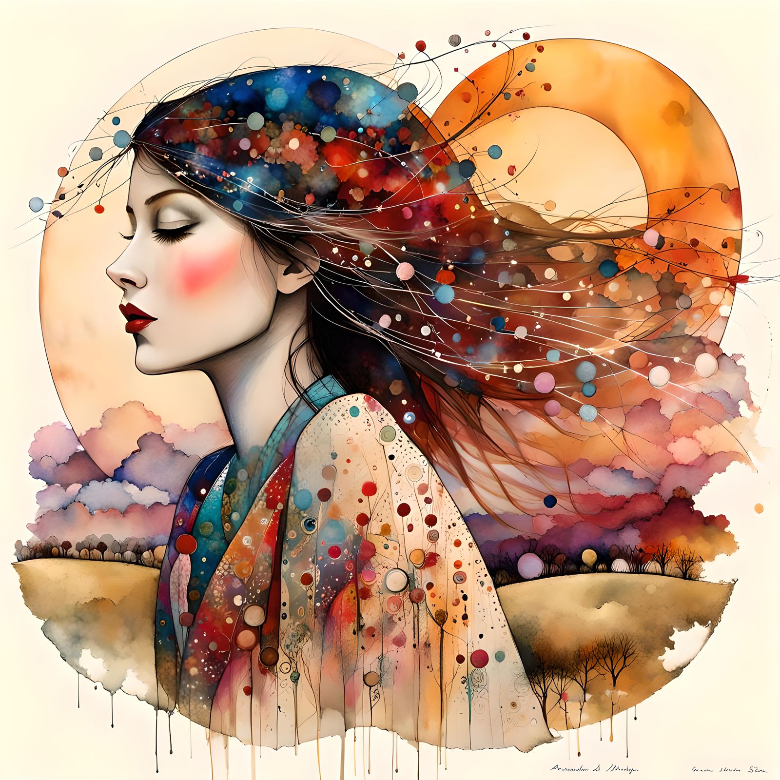 Girl on Windy Hill: Art Brut Digital Illustration