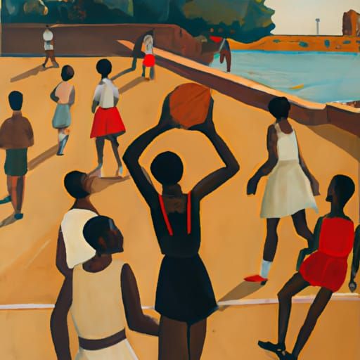 Basketball Game in Park: Cubist Painting