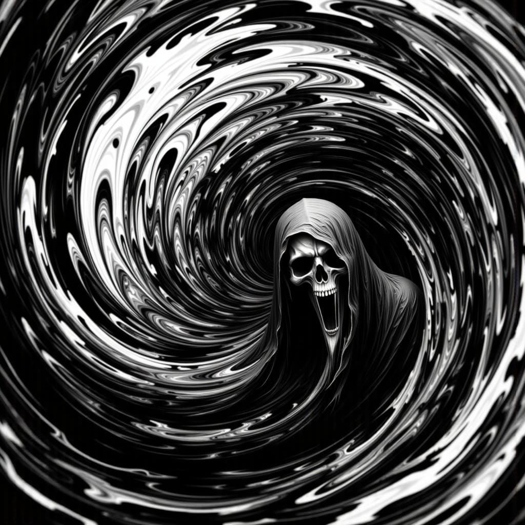 Hypnotic Swirling Grim Reaper in Black and White