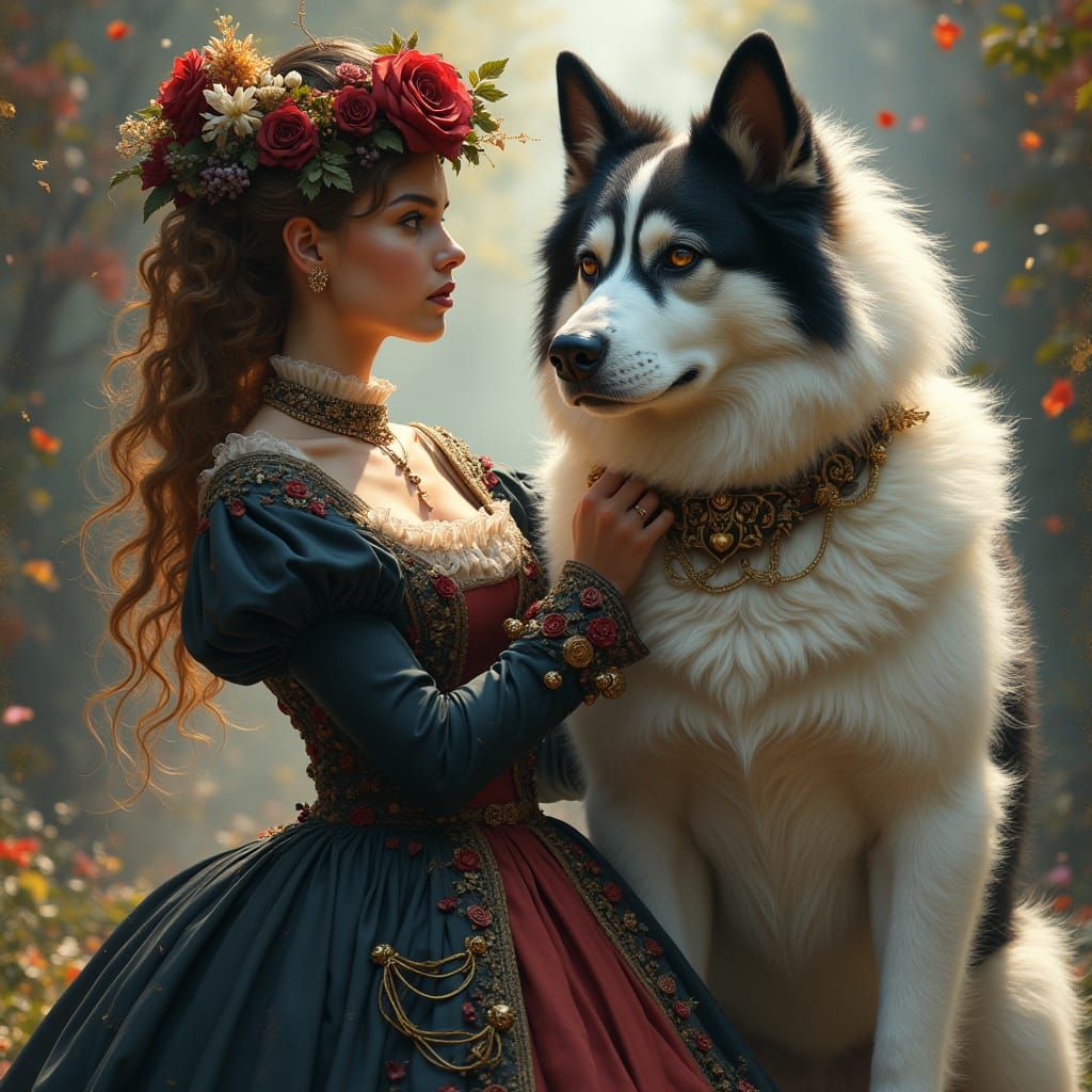 Steampunk Lady with Dog in Victorian Dress