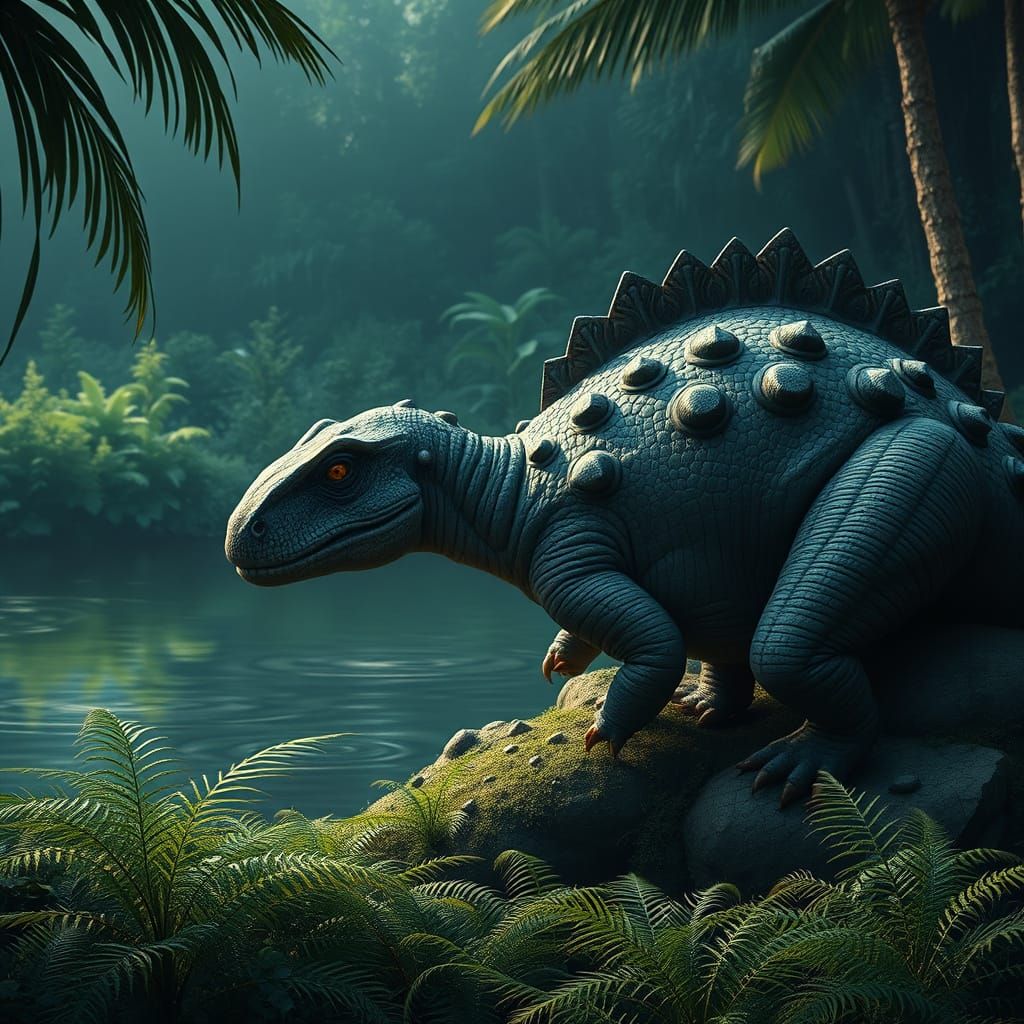 Ankylosaurus at Watering Hole in Hyperrealistic Detail