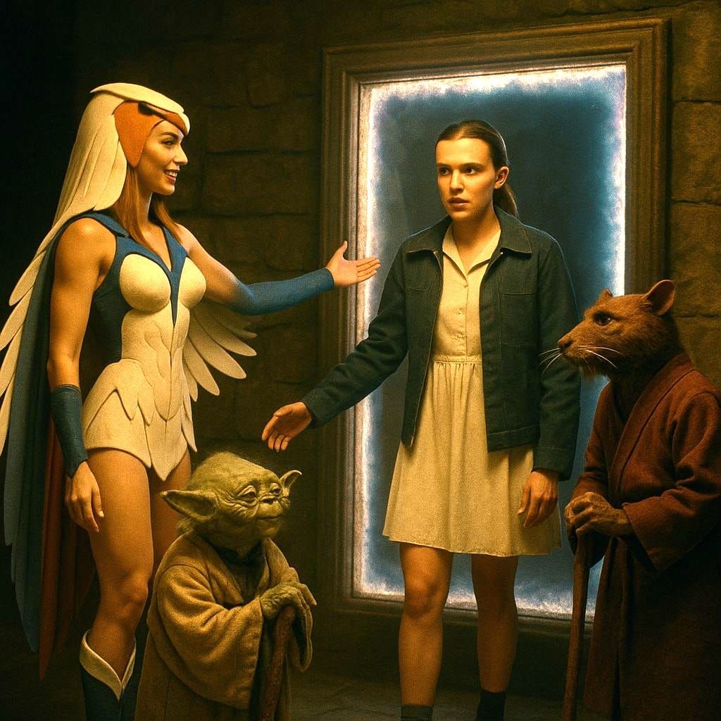 Sorceress Greets Eleven with Yoda and Splinter