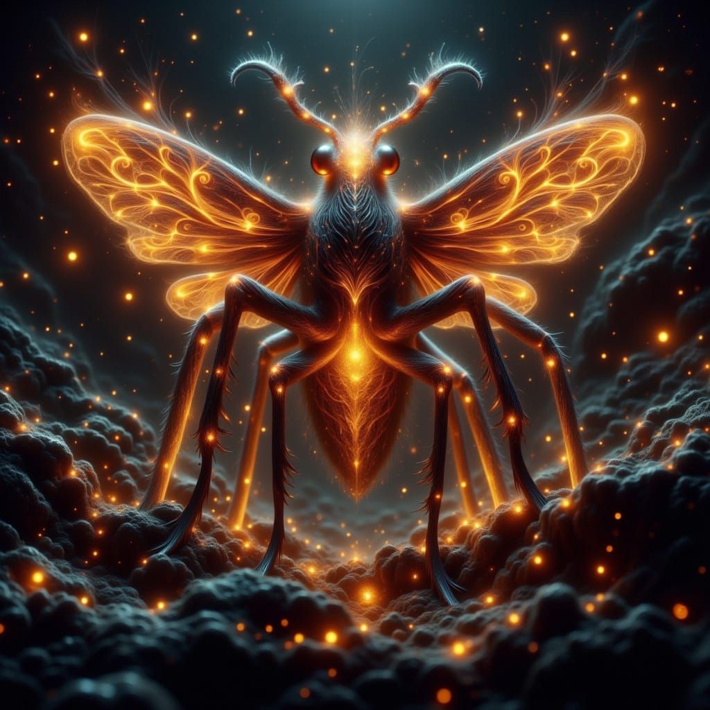 A giant bug, made of light