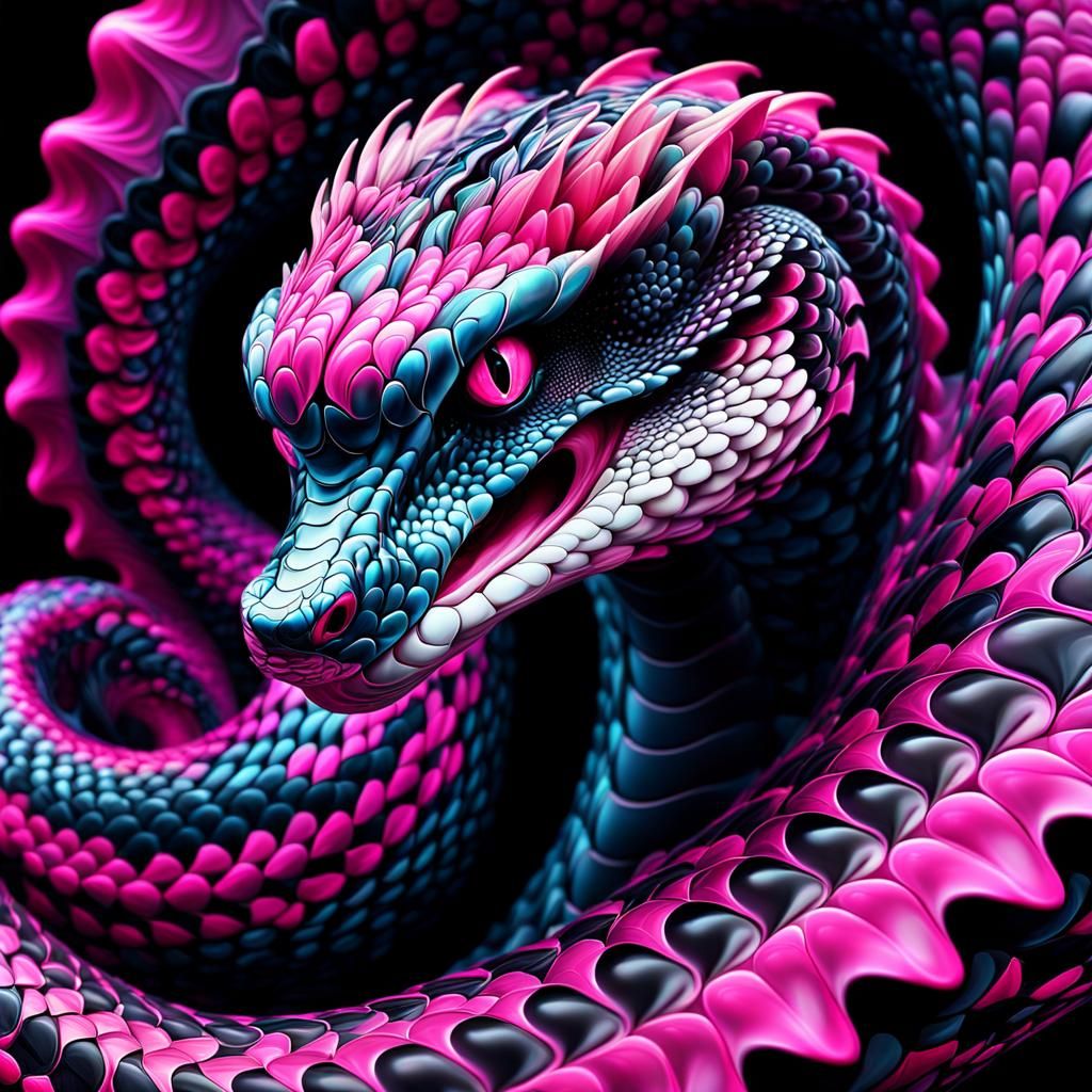 Fractal Cobra Head in Abstract Oil Painting