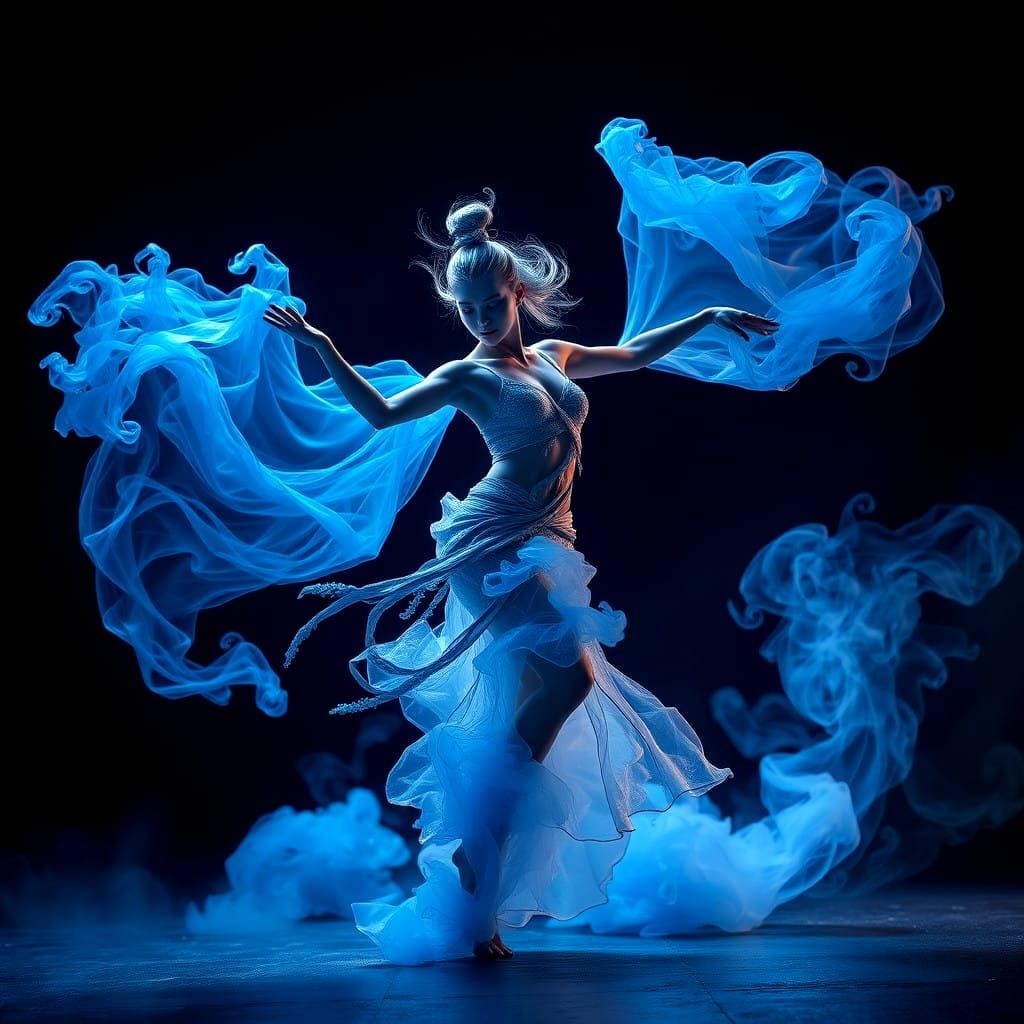 Mystical Blue Smoke Dancer in Vibrant Hues