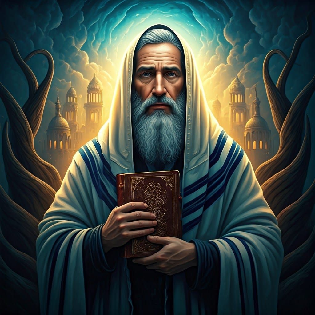 Jewish Man in Mystical Landscape with Tallit and Siddur