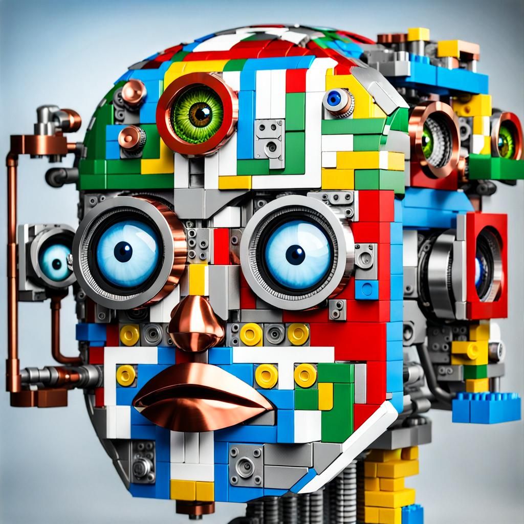 Steampunk Cyborg with Visible Robotics and Human Eyes