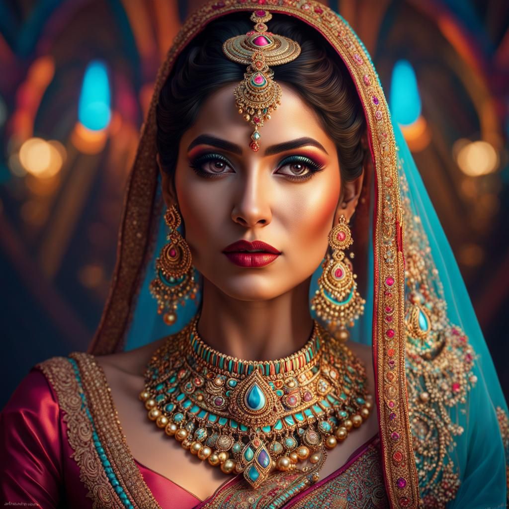 Hyperrealistic Indian Bride in Futuristic Bridal Wear