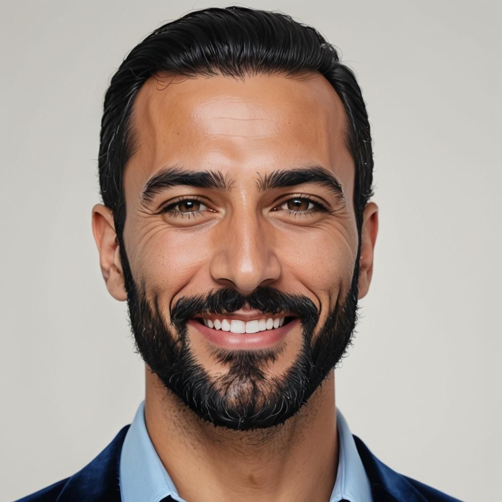 Smiling Man in Blue Velvet Suit, Impressionist Painting