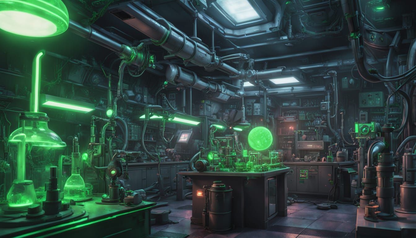 Eldritch Laboratory in Retrofuturistic Hyperrealism