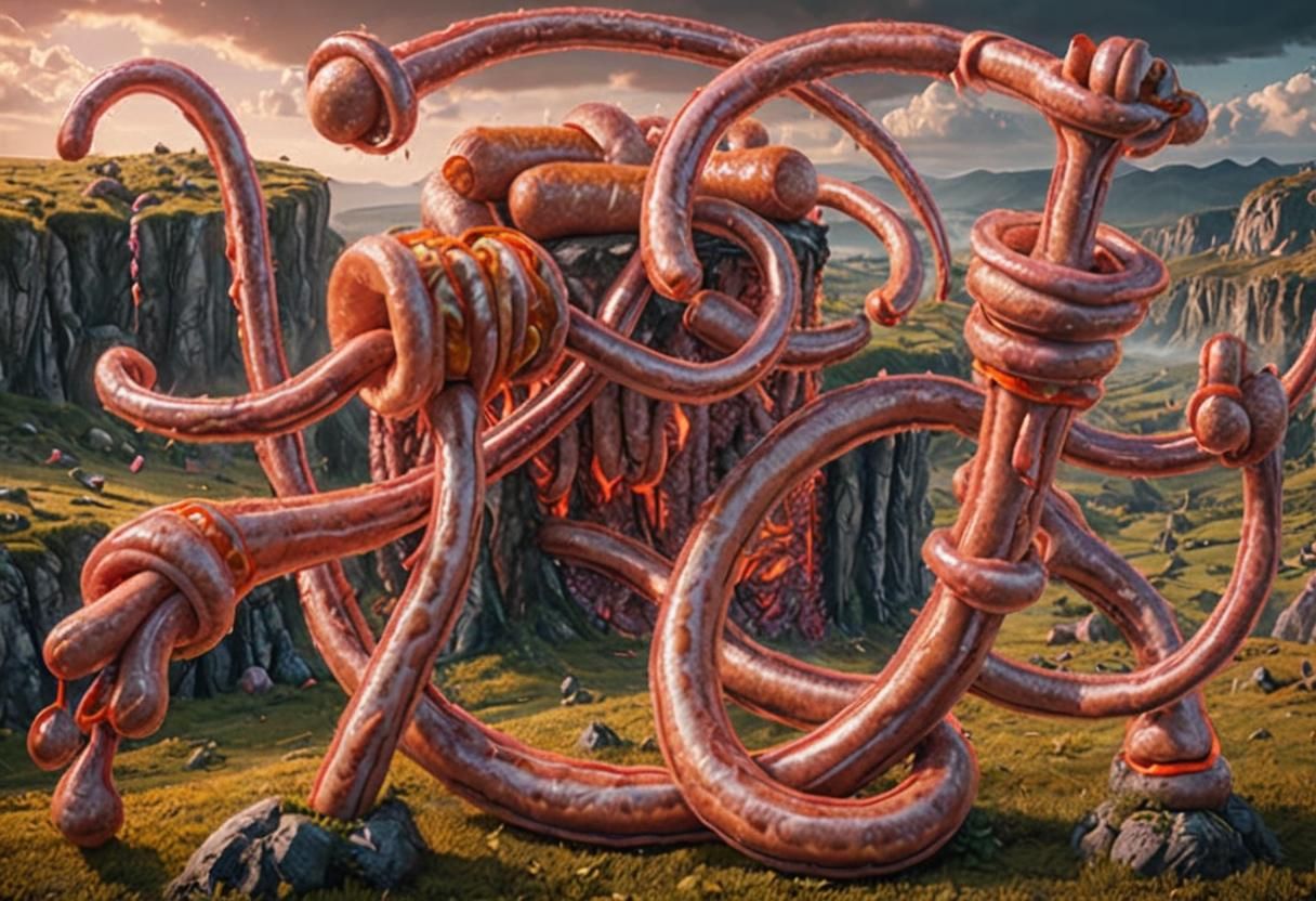 Surreal Sausage Landscape in Detailed Matte Painting Style