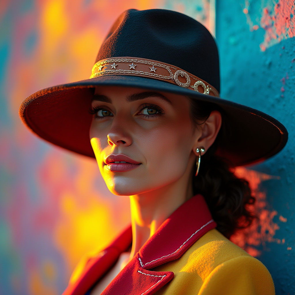 Elegant Woman in Wool Hat with Dramatic Lighting