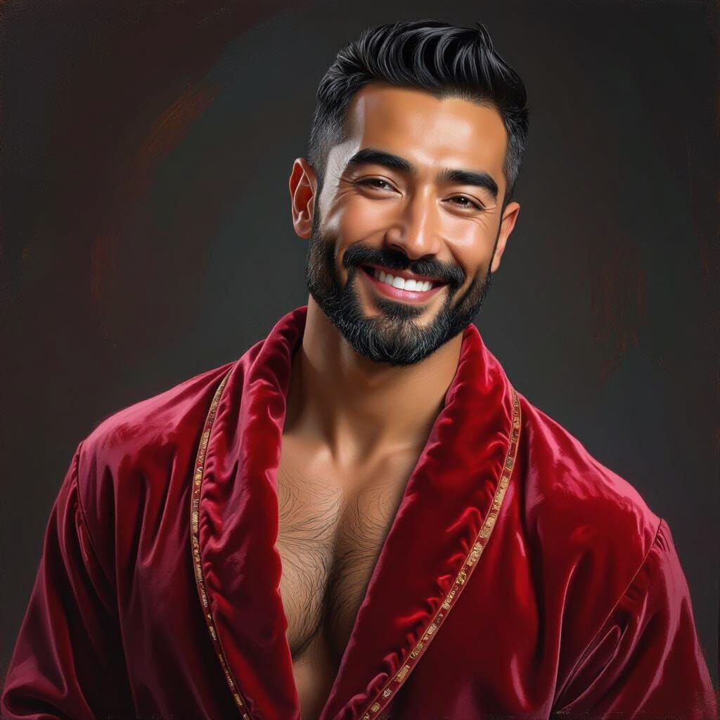 Joyous Man in Velvet Bathrobe: Impressionist Portrait