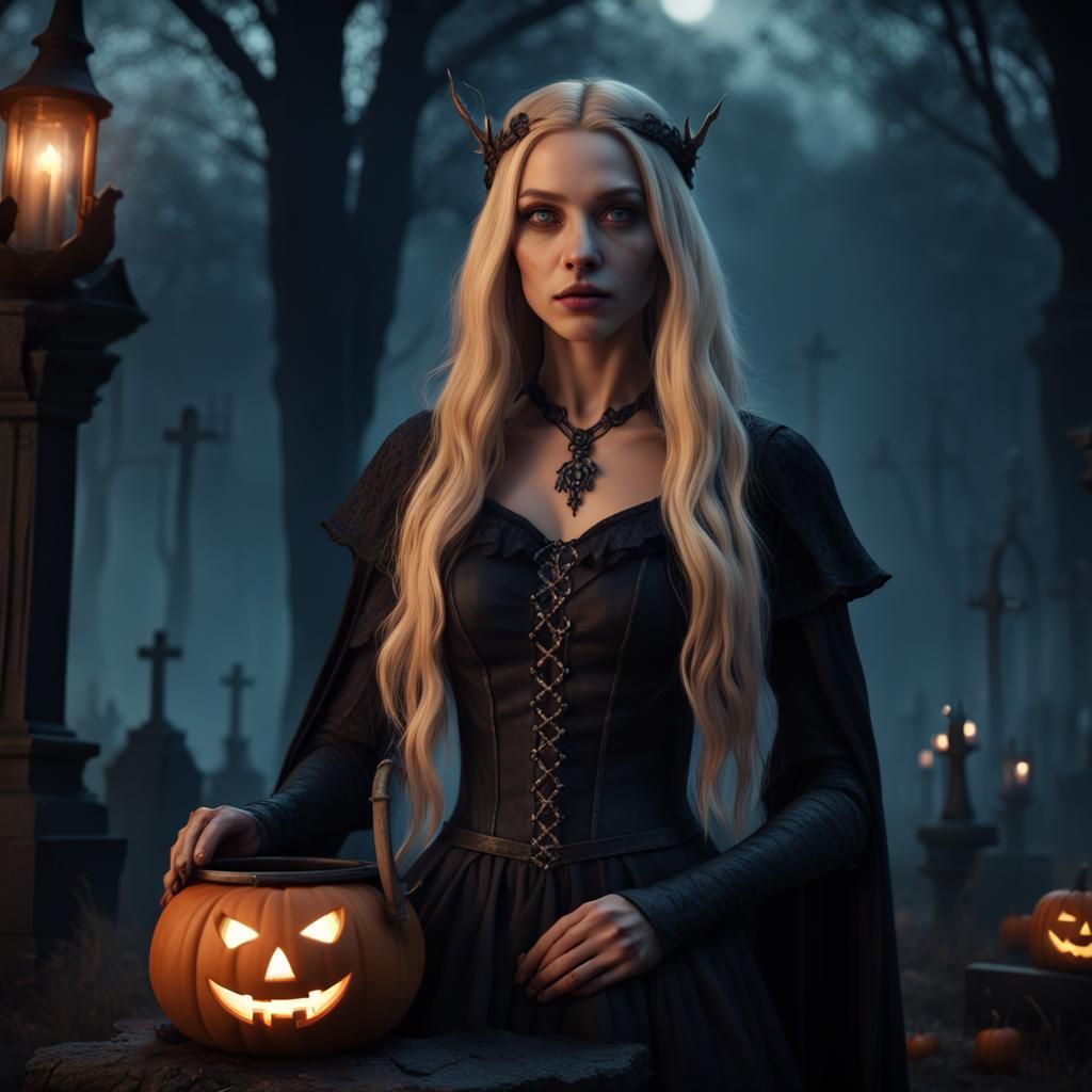 Young Halloween Witch in Graveyard: Fantasy Concept Art