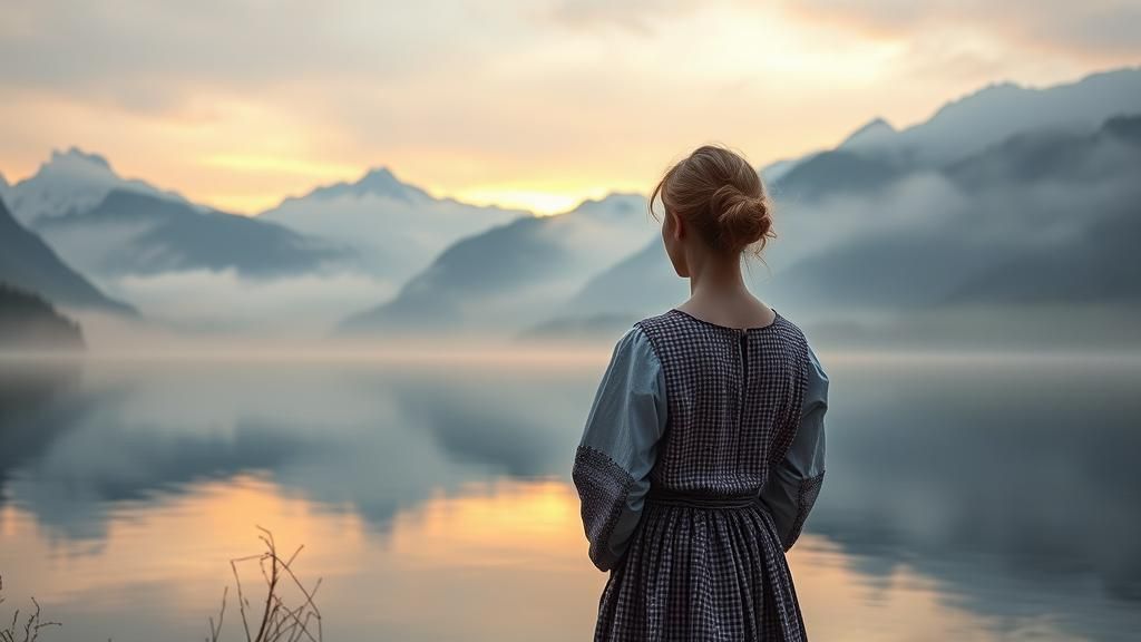 Alpine Sunrise with Woman in Traditional Attire