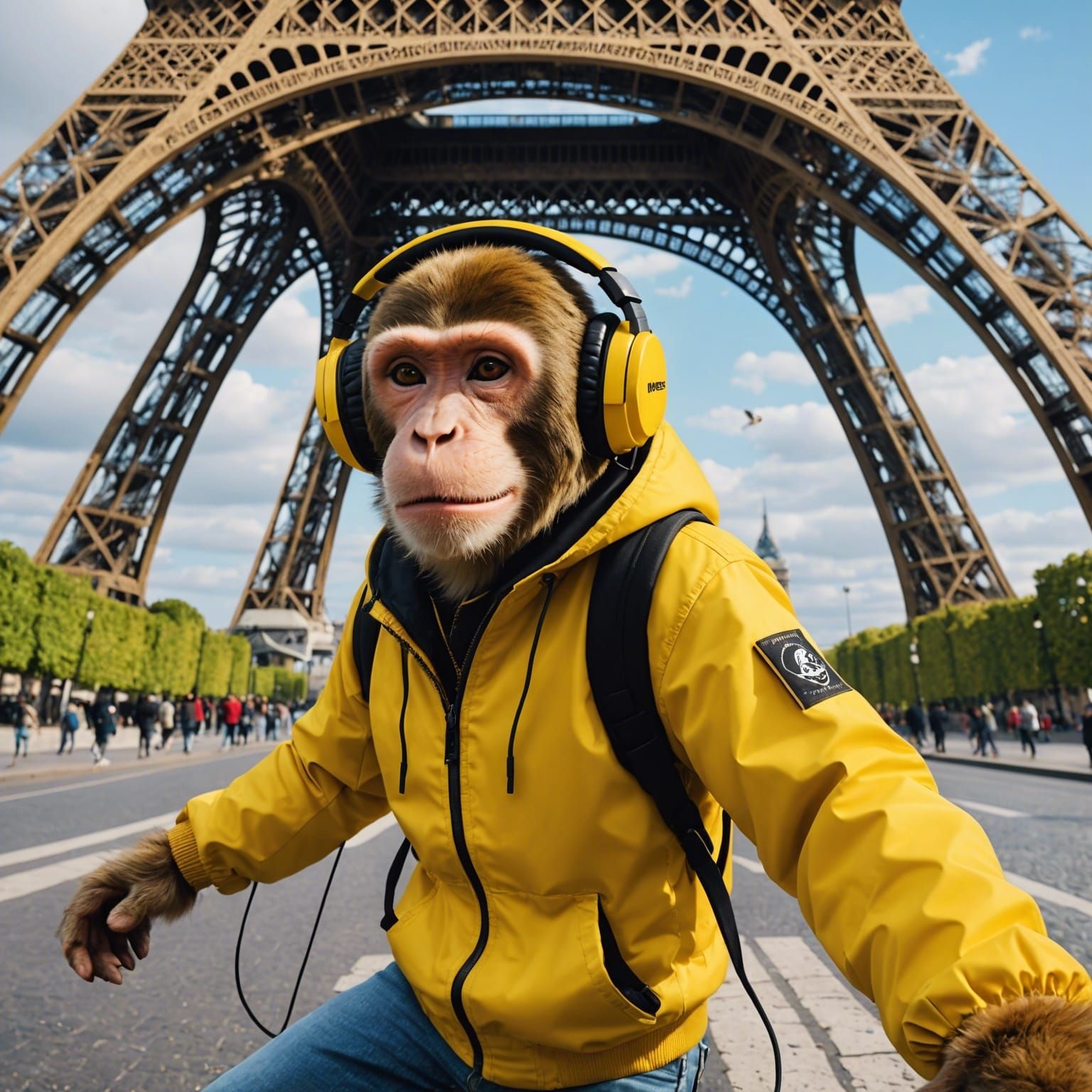 Cyberpunk Monkey with Yellow Jacket and Headphones