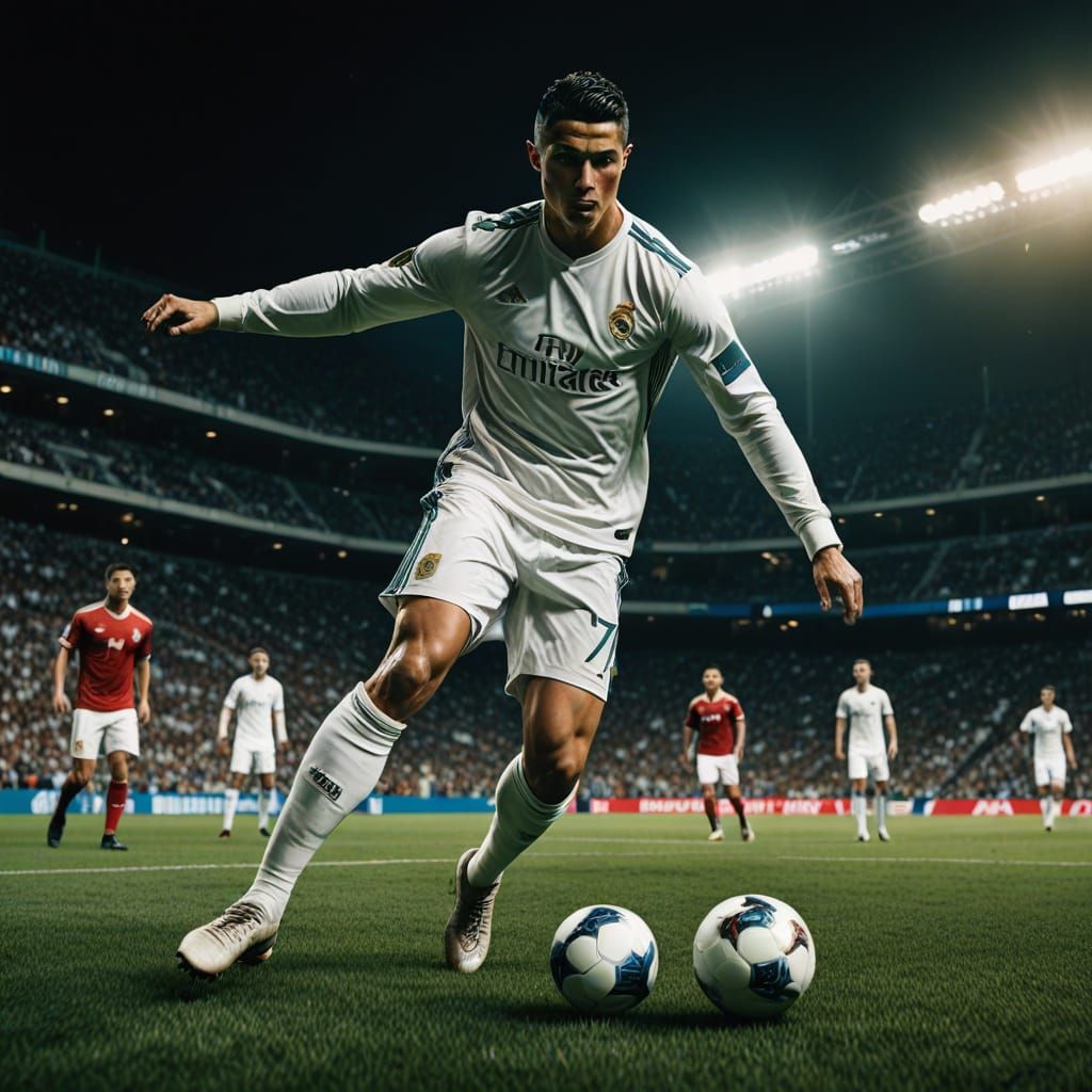 Cristiano Ronaldo Scores a Goal in a Cinematic Stadium Scene