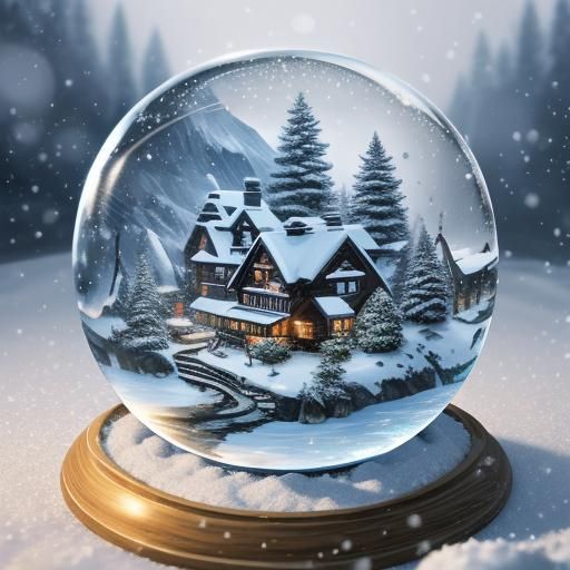 Winter Village Snow Globe Scene with River