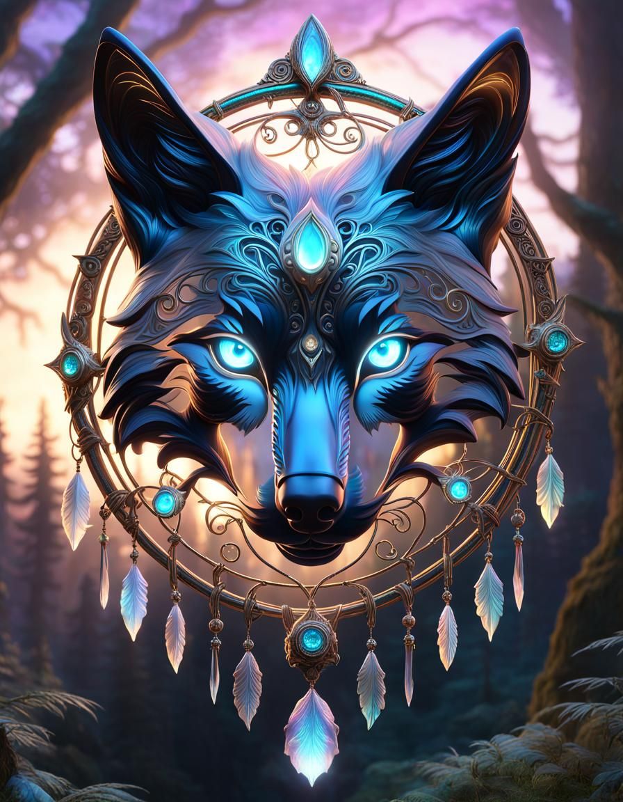 Ethereal Wolf Dreamcatcher in Enchanted Forest