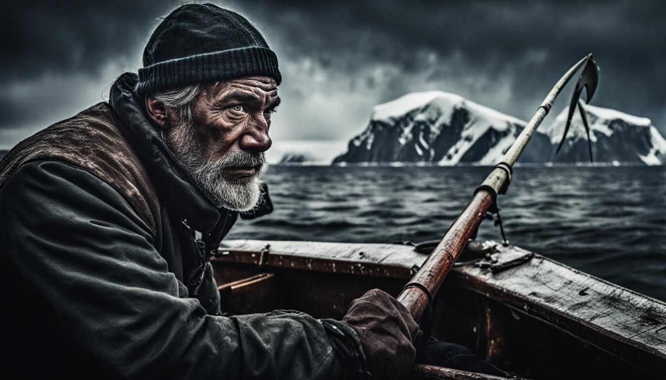 Whale Hunter Portrait on High Seas, Photojournalistic Style