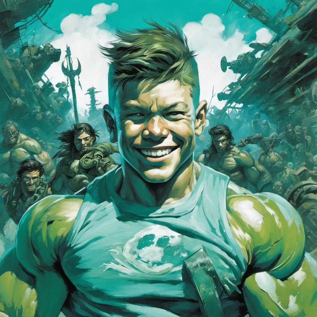 Post-Apocalyptic Bodybuilder Tween in Painterly Style