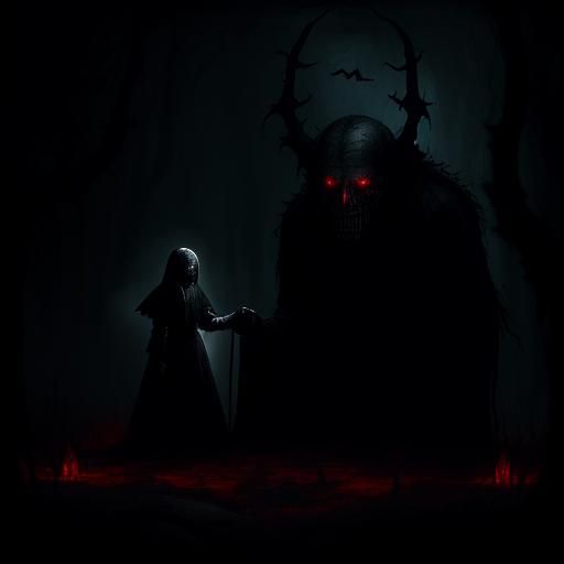 Dark Fantasy Demon in Forest: Gothic Oil Painting