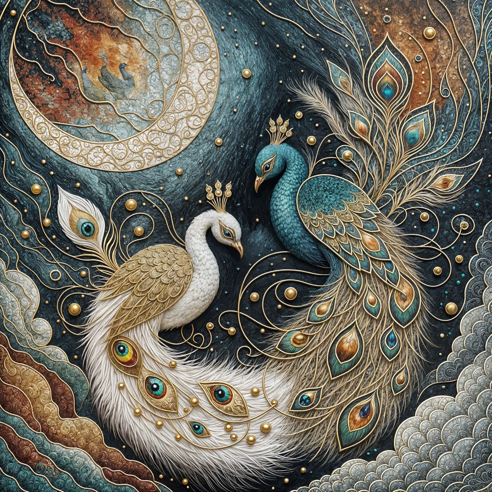 Vibrant Street Art Piece with Gold Accents and Celestial Nig...