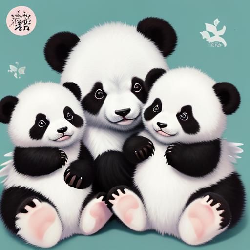 Adorable Baby Panda Bears Angels in Anime Style