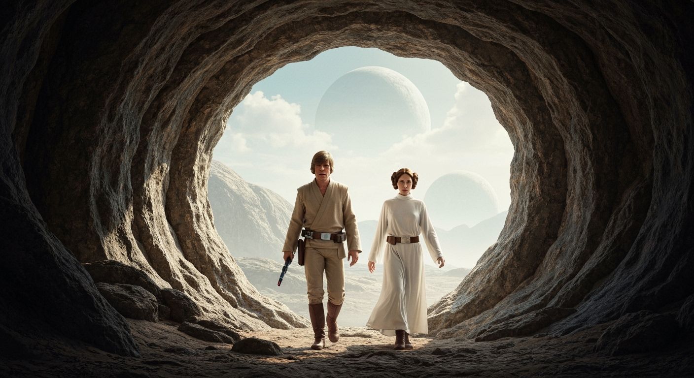 Luke and Leia Explore Alien Planet in Hyperreal Style