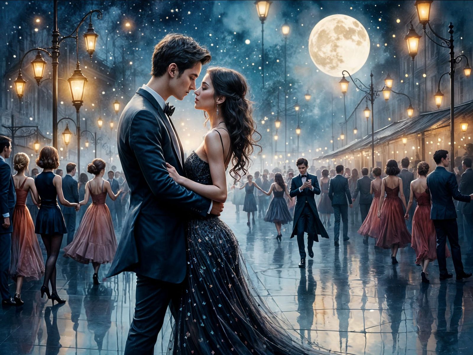 Romantic Ballroom Dance in a Whimsical, Expressionist Style