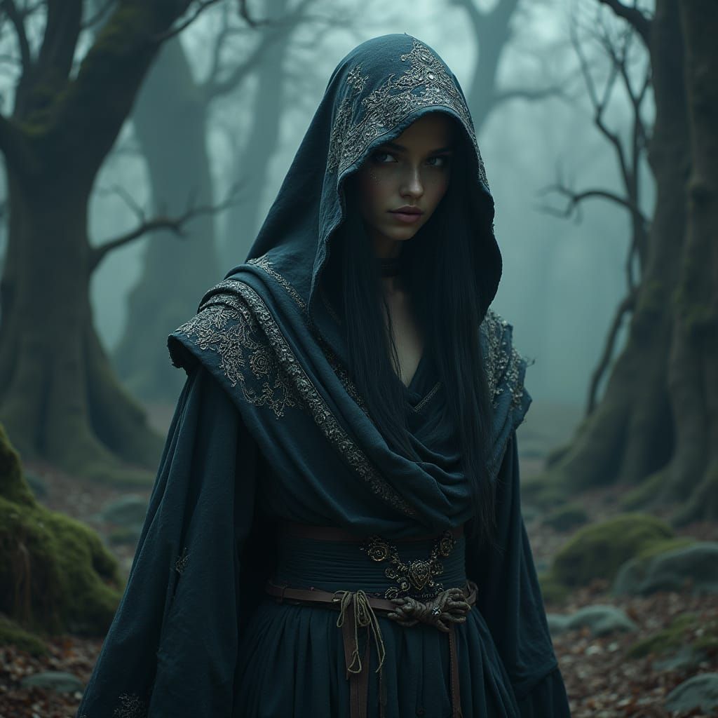 Mystical Sorceress in Haunting Twilight Realm