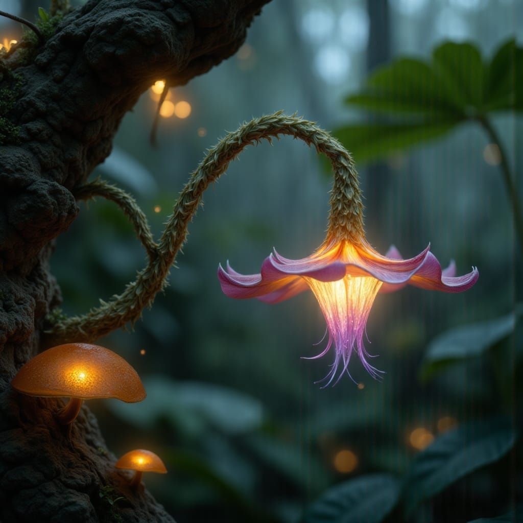 Glowing Alien Blossom in Luminous Jungle