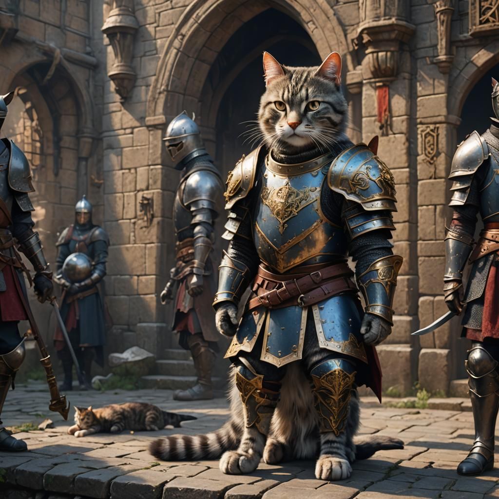 Cat in Medieval Armour: Detailed Fantasy Art