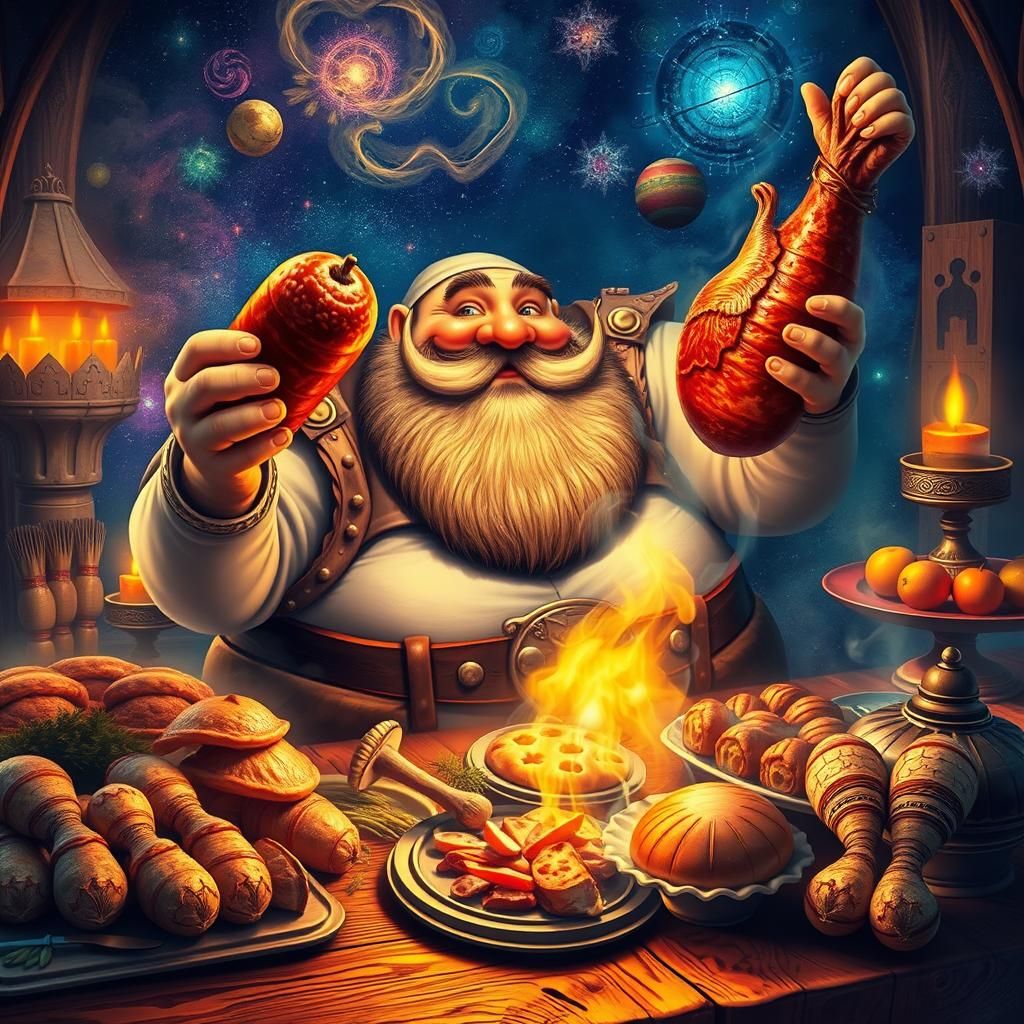 Medieval Man's Feast: Holographic Astral Cosmic Illustration