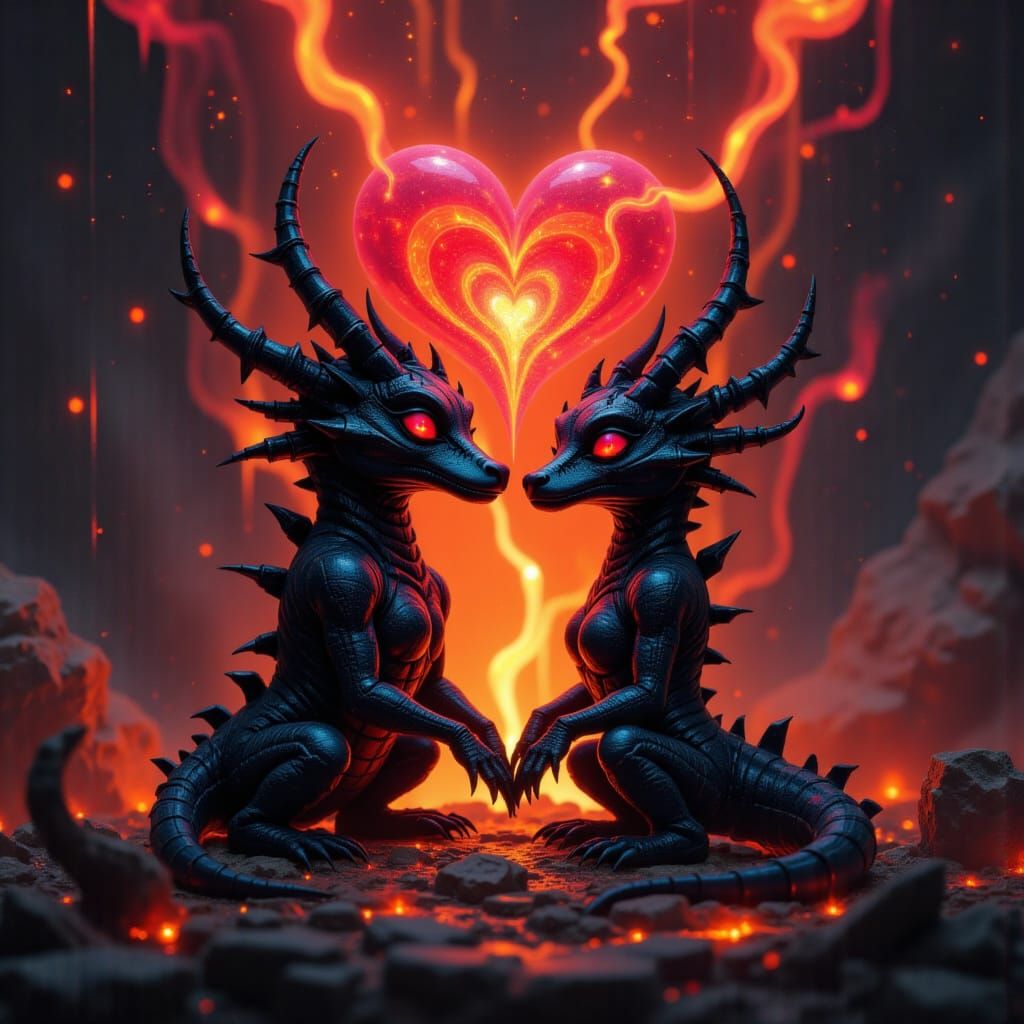 Romantic Lava Creatures with Volcano Hearts