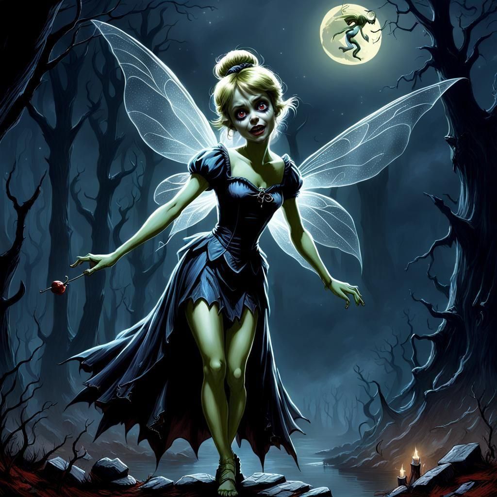 Vampire Tinkerbell: A Gothic Horror Illustration
