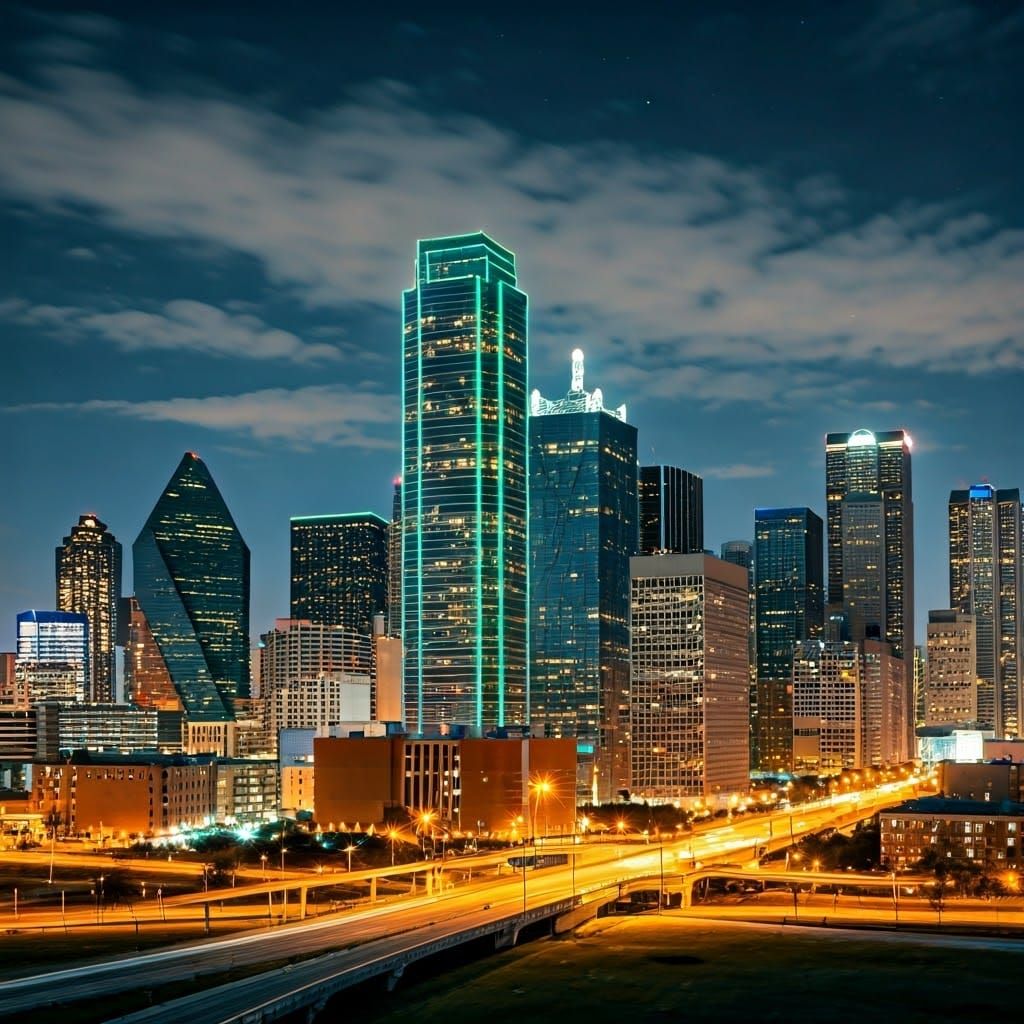 Dallas Texas Night Skyline Panorama