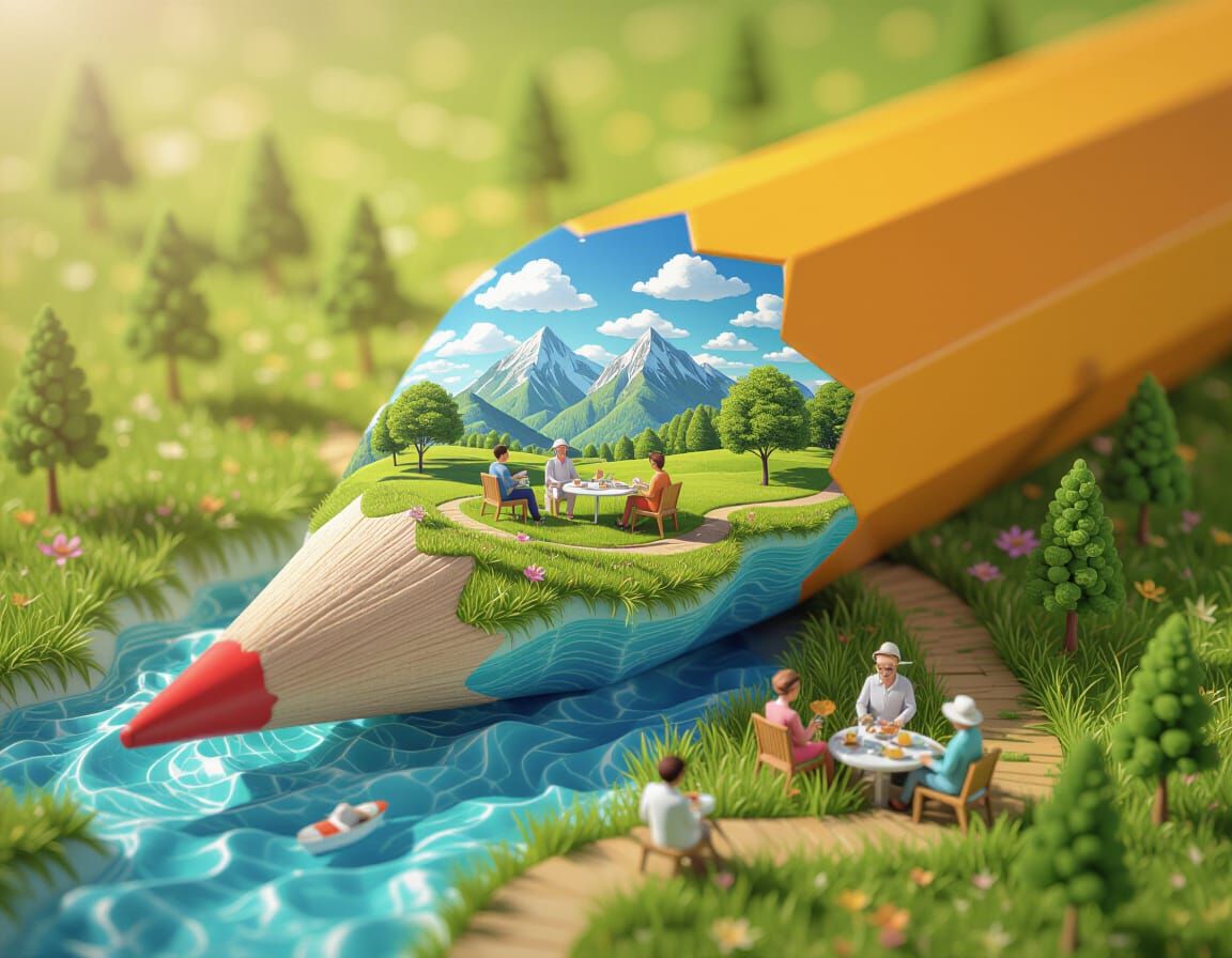 Pencil World 3D Render: Summer Tea Party