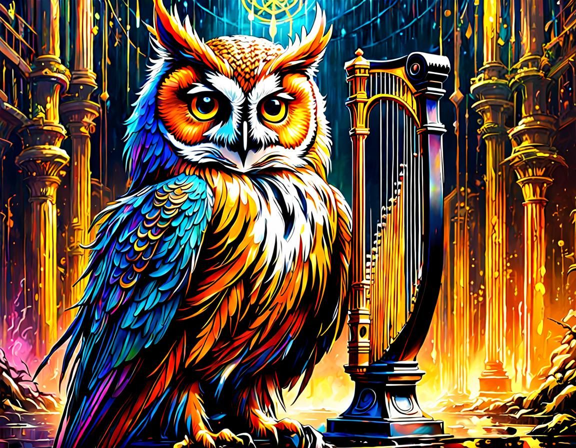 Owl-Bear Plays Lyre in Abandoned Asylum: Realism Style