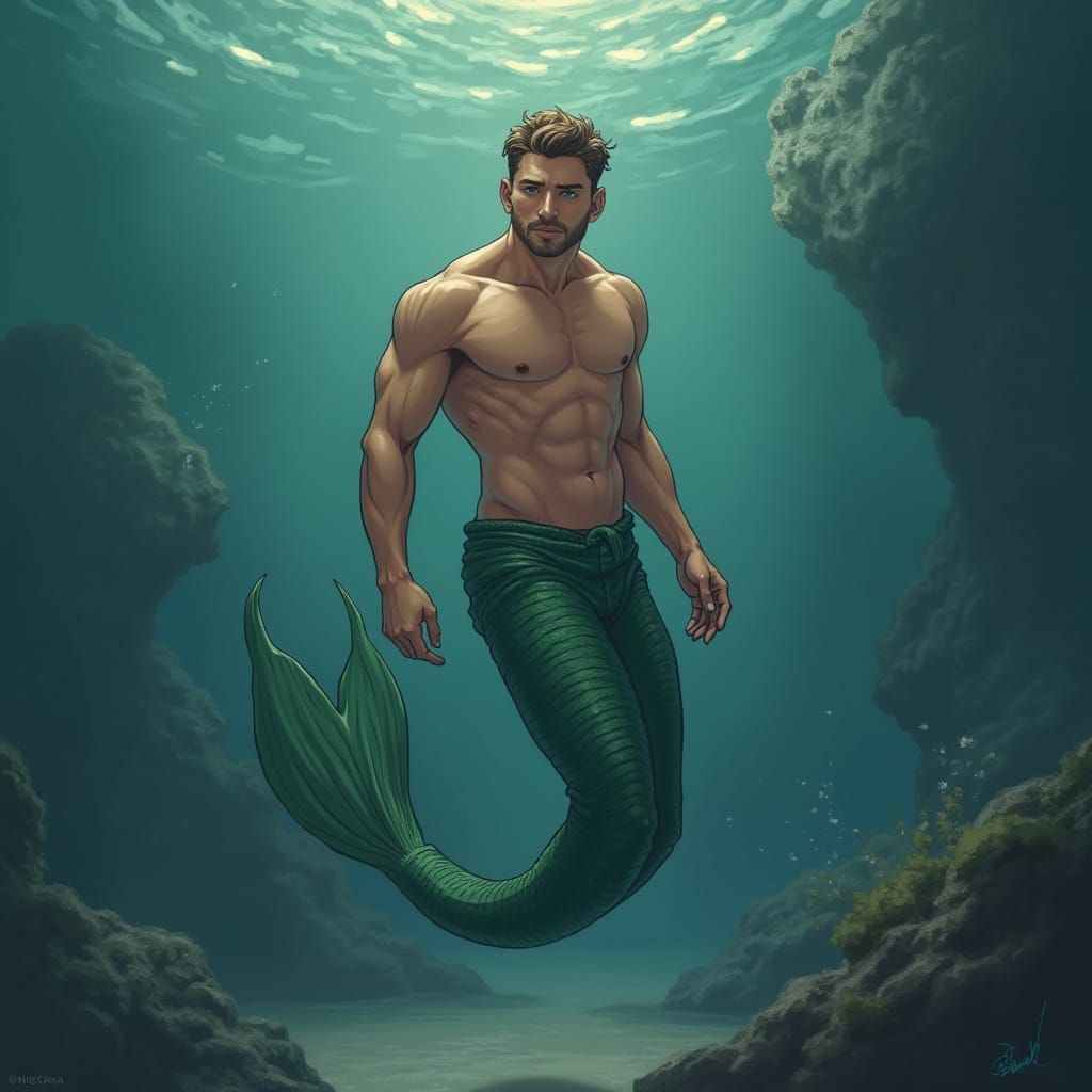 Handsome Merman AI Image