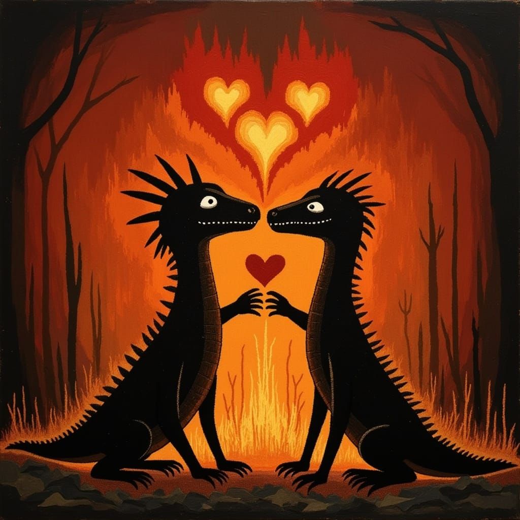 Romantic Lava Creatures Eruption in Stone Age Style