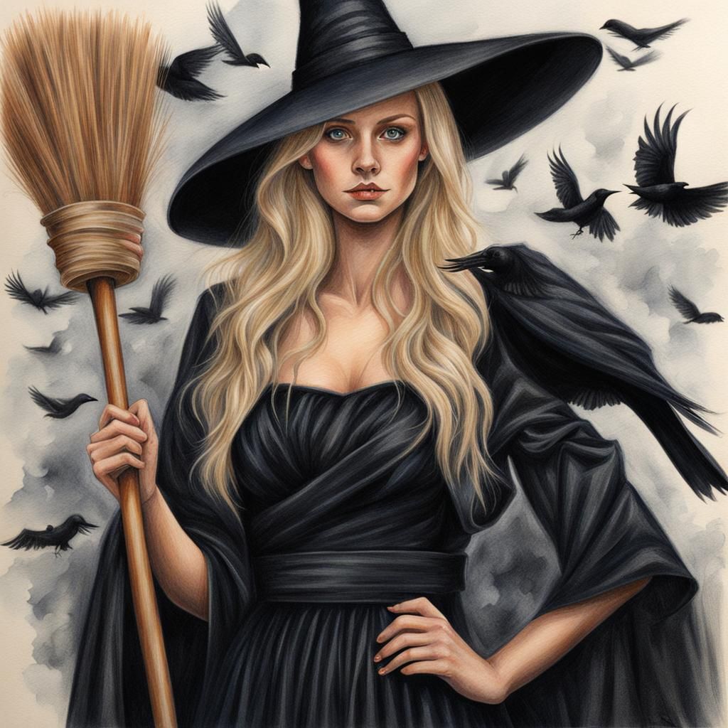Color Pencil Drawing of a Blond Witch