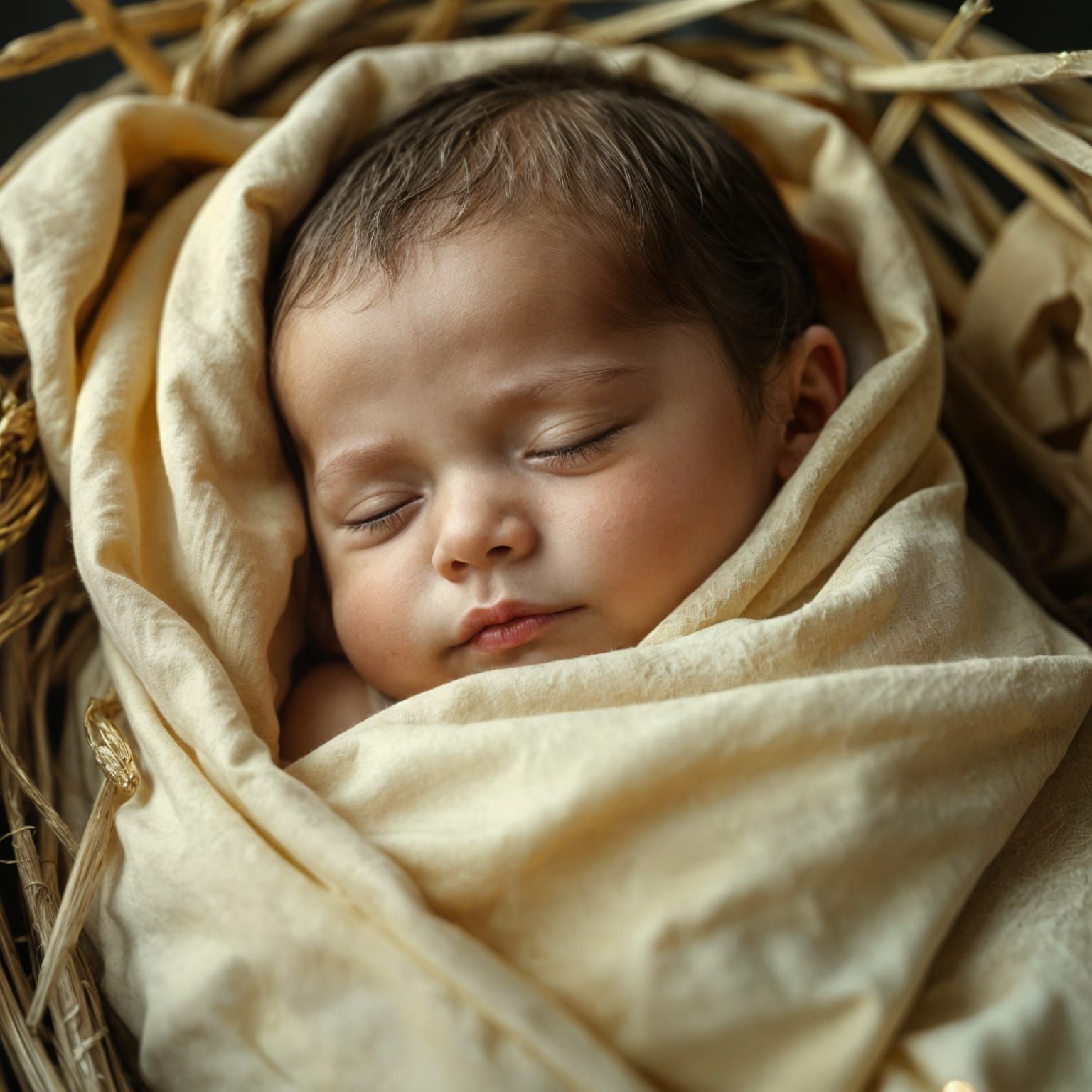 Newborn Babe in Straw Manger, Ethereal Glow