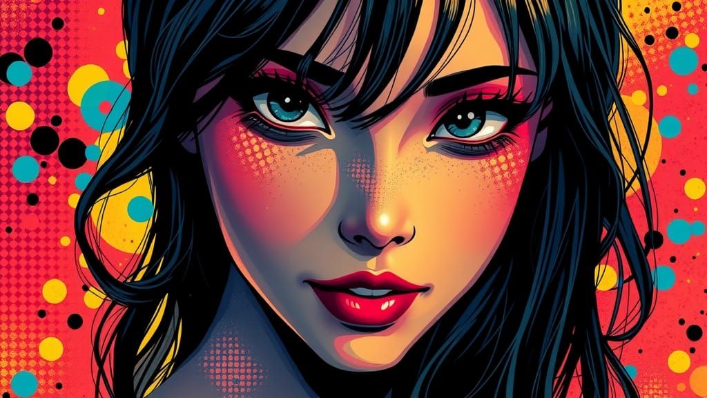 Anime Woman Portrait with Intricate Dot Patterns