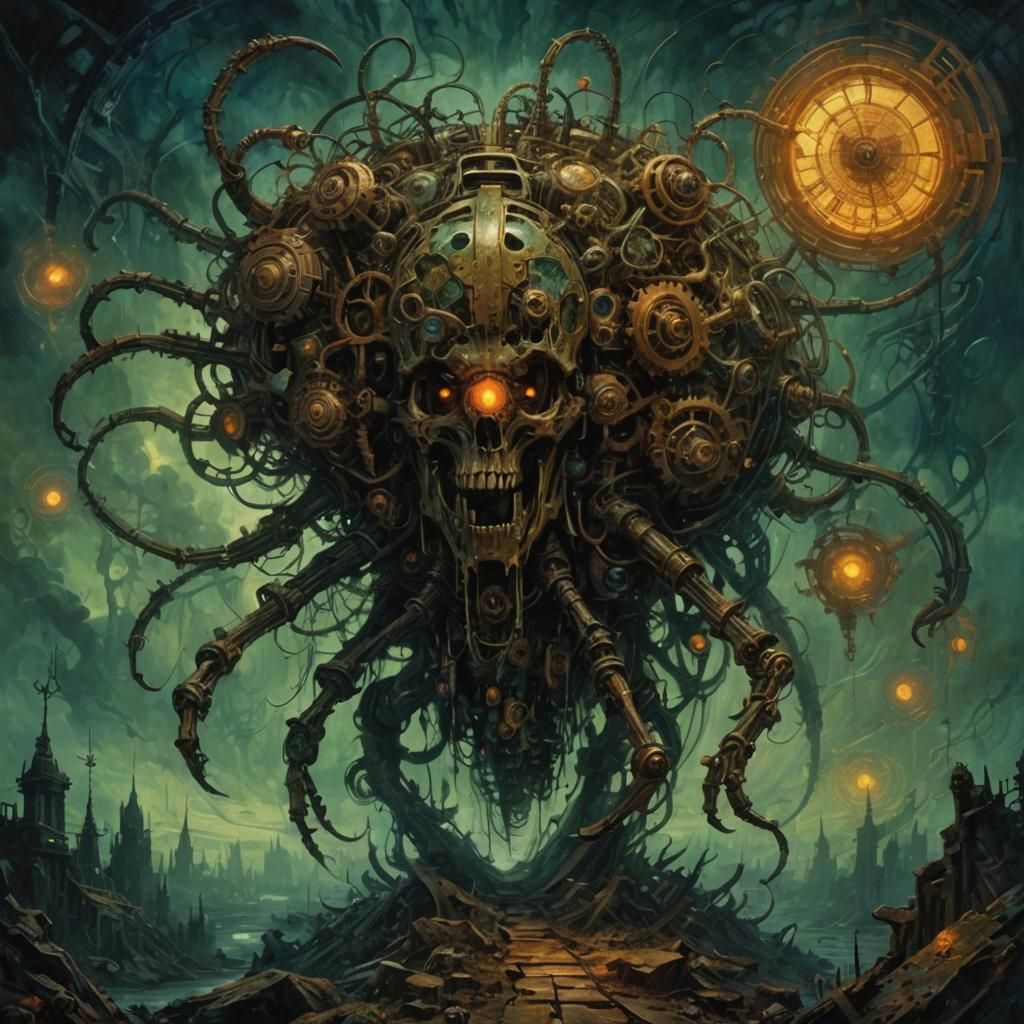 Sinister Biomechanical Biopunk in Pre-Raphaelite Style